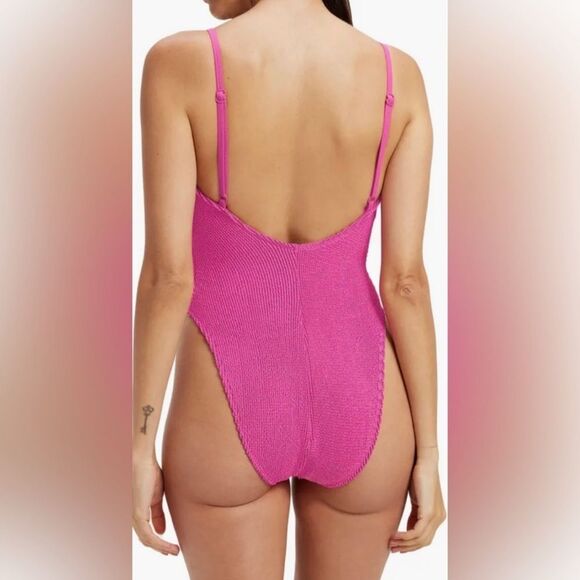 Good American Always Fits Sculpt One-Piece Swimsuit Fuchsia Pink- Size 1/2 (S/M) - Picture 3 of 10